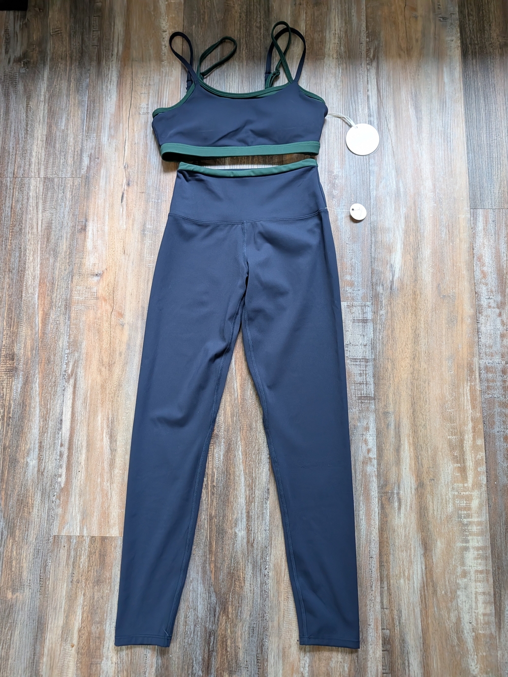 Posse Charcoal Leggings and Sports Bra Set with Green Trim